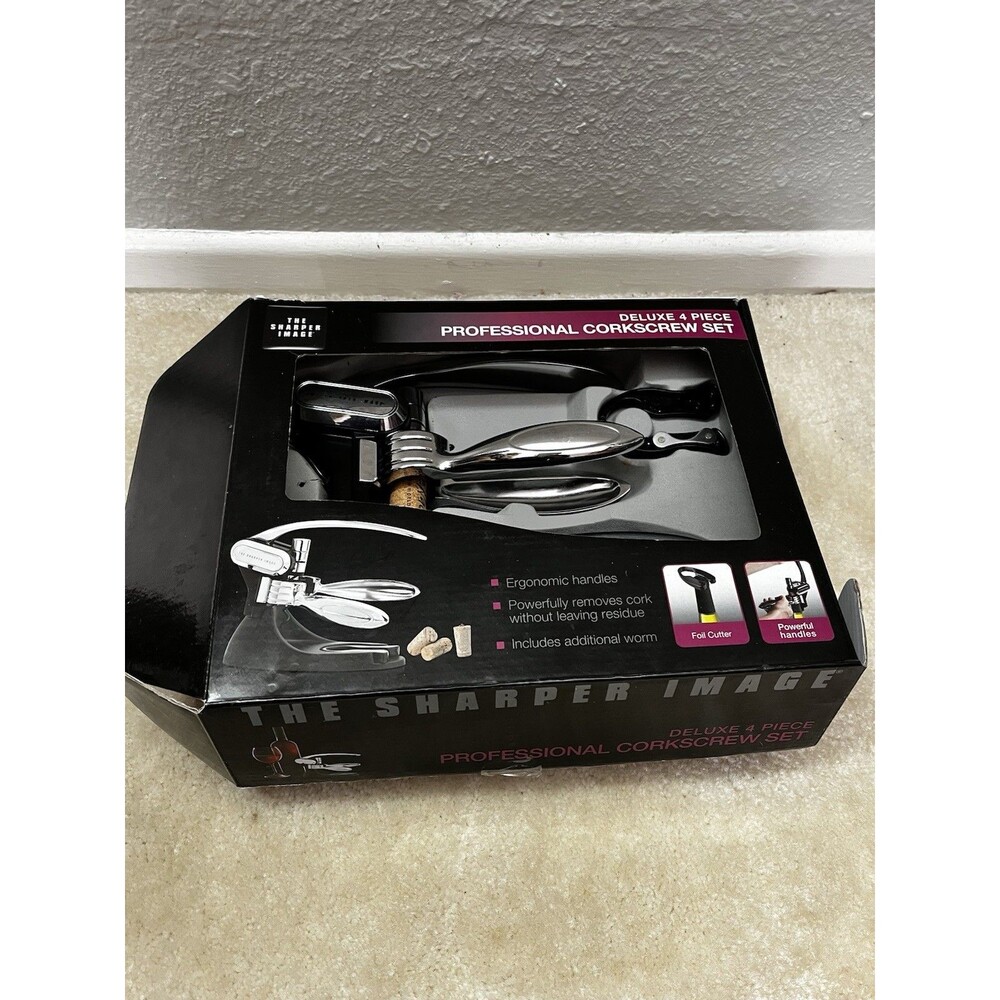 Sharper Image Professional Deluxe 4 Pc Corkscrew Set Home Decanting Wine Opener